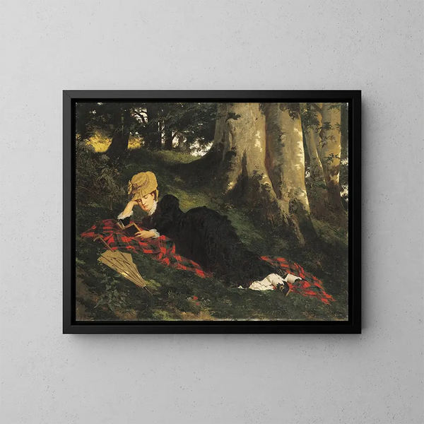 Donna che legge in una foresta - Gyula Benczúr — quadro incorniciato alla parete