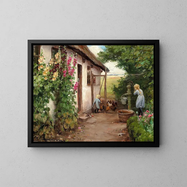Vor dem Bauernhaus - Hans Andersen Brendekilde — gerahmtes Bild an der Wand