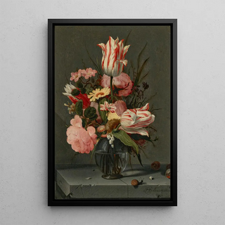 Hans Bollongier - Flowers in a glass vase on a ledge.webp