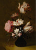 Nature morte con tulipani, peonie, anemoni, giacinti e altri fiori in un vaso di vetro su un davanzale in pietra - Hans Bollongier — vista dell’opera