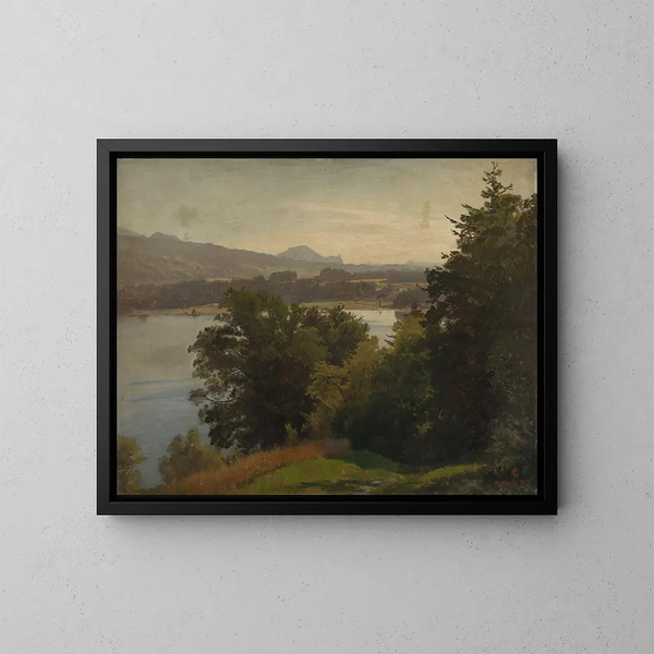 Vue du Mondsee - Hans Gude — gerahmtes Bild an der Wand