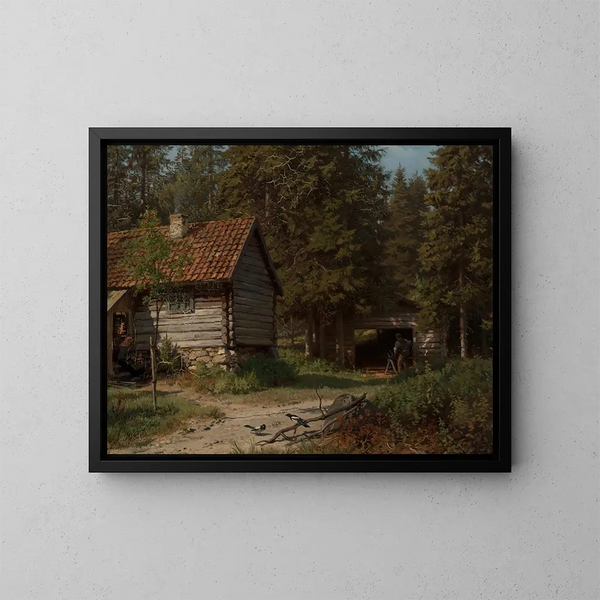 Cottage en forêt - Hans Gude — gerahmtes Bild an der Wand
