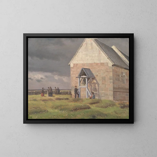 Eine Sturm zieht hinter der Kirche von Nrre Vium, Jütland - Hans Smidth — gerahmtes Bild an der Wand