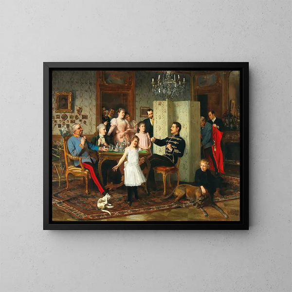 Großes Familienfest-Gemälde - Hans Temple — gerahmtes Bild an der Wand