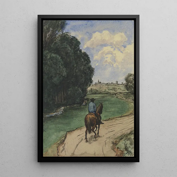 Hans Thoma - Am Waldesrand Reiter auf einem Wege bildeinwrts.webp