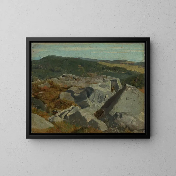 Vista su scogli e cime - Hans Thoma — quadro incorniciato alla parete