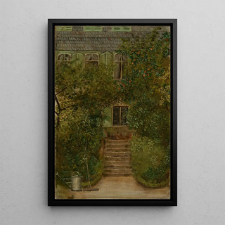 Hans Thoma - Garten eines Landhauses mit Giesskanne und Rechen.webp