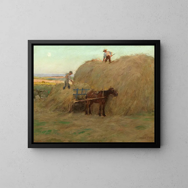 Construire le foin - Harold Harvey — gerahmtes Bild an der Wand