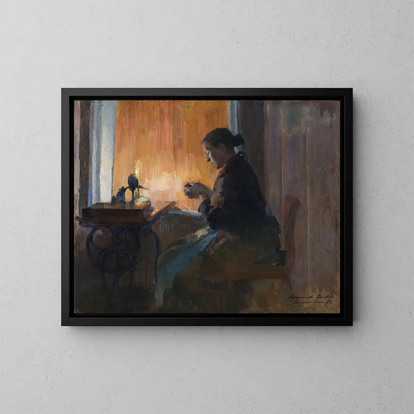 Alla luce della lampada - Harriet Backer — quadro incorniciato alla parete