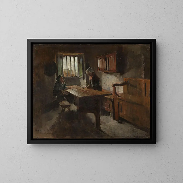 Interno di fattoria a Rochefort-en-Terre, Bretagna - Harriet Backer — quadro incorniciato alla parete