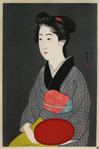 Hashiguchi Goy - Waitress Holding a Tray Portrait of Onao a Maid at the Matsuyoshi Inn Kyoto.webp