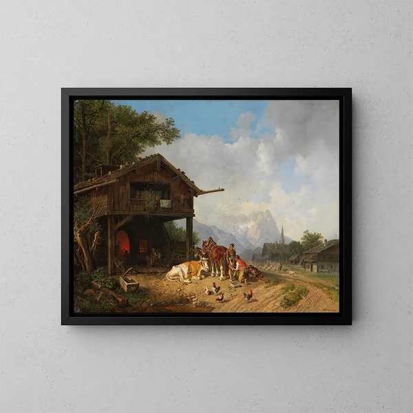 Chez le maréchal-ferrant dans les montagnes - Heinrich Bürkel — quadro incorniciato alla parete