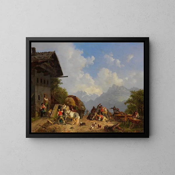 Rixe davanti all'osteria - Heinrich Bürkel — quadro incorniciato alla parete