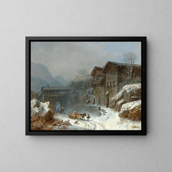 Inverno a Rattenberg - Heinrich Bürkel — quadro incorniciato alla parete
