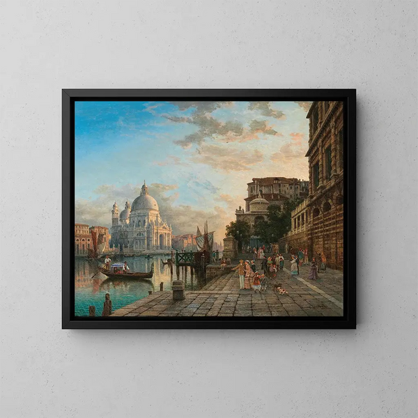 Café Giardina in Venedig mit Santa Maria della Salute - Heinrich Jaeckel — gerahmtes Bild an der Wand