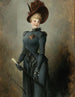 Ritratto di una dama in abito nero con un cappello bordeaux e un ombrello - Heinrich Lossow — vista dell’opera