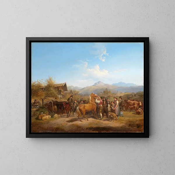 Markt auf Pferden in Tirol - Heinrich Marr — gerahmtes Bild an der Wand