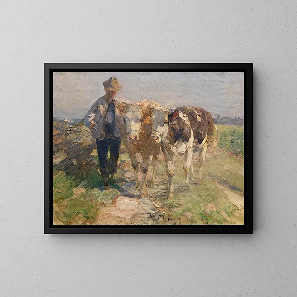 Bauern mit Khen - Heinrich von Zügel — gerahmtes Bild an der Wand