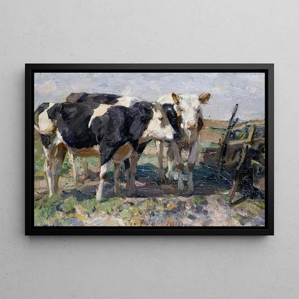 Kühe auf einem Feld - Heinrich von Zügel — gerahmtes Bild an der Wand