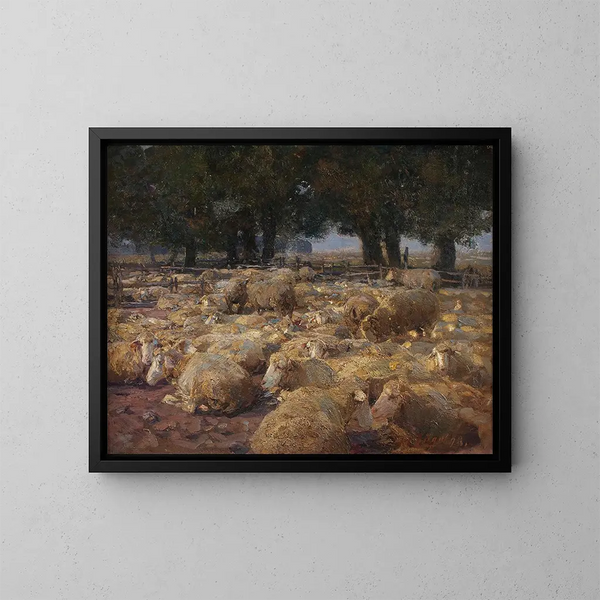 Parc à moutons de Heidemoor - Heinrich von Zügel — gerahmtes Bild an der Wand