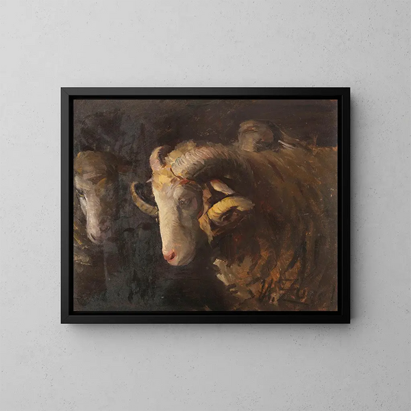 Kopf des Widders und Mutterschaf - Heinrich von Zügel — gerahmtes Bild an der Wand
