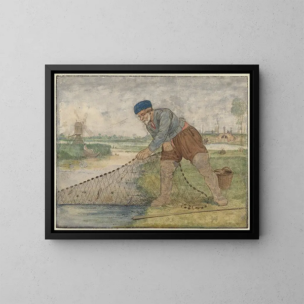 Ein Fischer, der sein Netz zieht - Hendrick Avercamp — gerahmtes Bild an der Wand