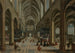 Innenansicht der Kathedrale von Antwerpen mit Figuren, die an einer Messe teilnehmen - Hendrick van Steenwijk der Ältere — Ansicht des Kunstwerks