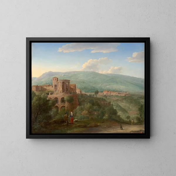 Incontro di un gentiluomo e di una merciaia a Tivoli - Hendrik Frans van Lint — quadro incorniciato alla parete