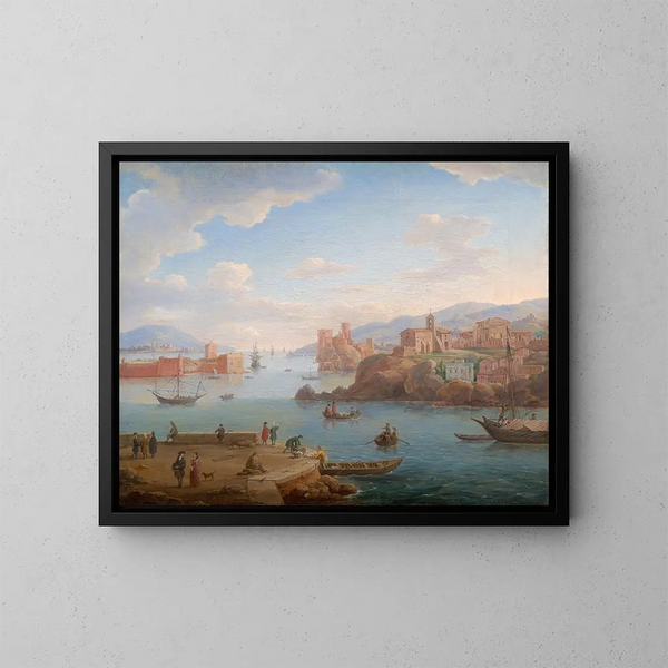 Vista di un porto mediterraneo - Hendrik Frans van Lint — quadro incorniciato alla parete