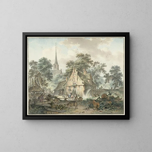 Wassermühle und Dorflinde - Hendrik Meijer — gerahmtes Bild an der Wand