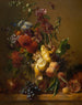 Nature morte con dalie, piante di rose trémière e altri fiori in un vaso di vetro - Hendrik Reekers — vista dell’opera