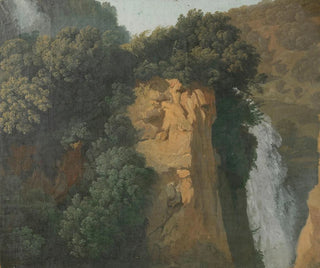 Hendrik Voogd - Overgrown Cliffs with a Waterfall in Italy perhaps at Tivoli.webp