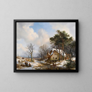 Hendrikus van de Sande Bakhuyzen - Skaters On A Frozen Stream On The Outskirts Of A Village.webp