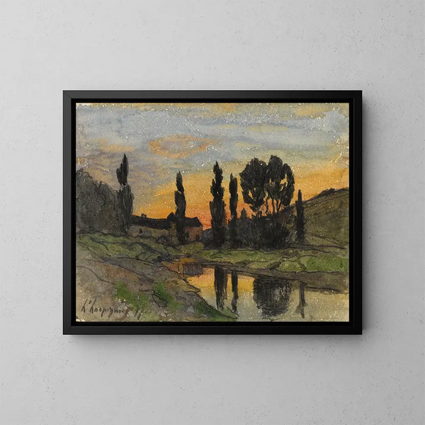 Albero sul bordo di un fiume - Henri-Joseph Harpignies — quadro incorniciato alla parete