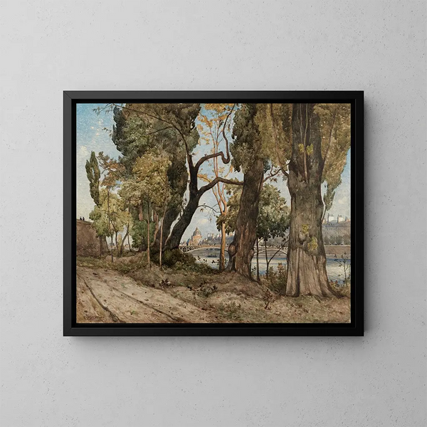 La Seine à Parigi vista dall'Institut - Henri-Joseph Harpignies — quadro incorniciato alla parete