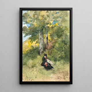 HenriJoseph Harpignies - Marguerite cousant dans un paysage arbor.webp