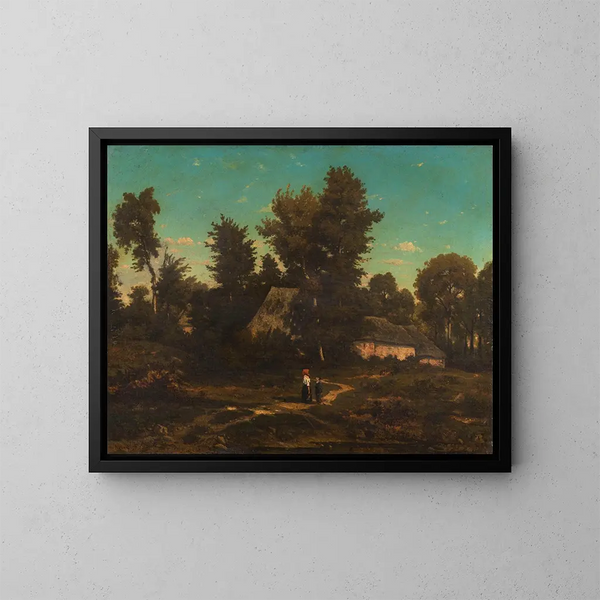 Paesaggio con casette di paglia - Henri-Joseph Harpignies — quadro incorniciato alla parete
