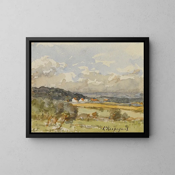 Paesaggio con alcune capanne - Henri-Joseph Harpignies — quadro incorniciato alla parete