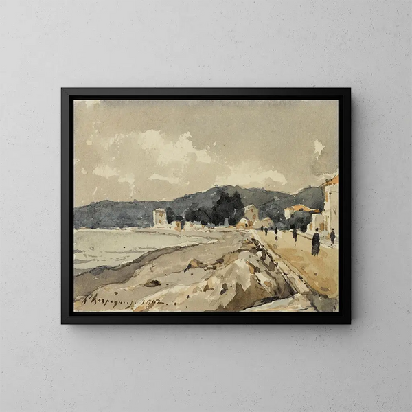 sui bordi del mare a Nizza - Henri-Joseph Harpignies — quadro incorniciato alla parete