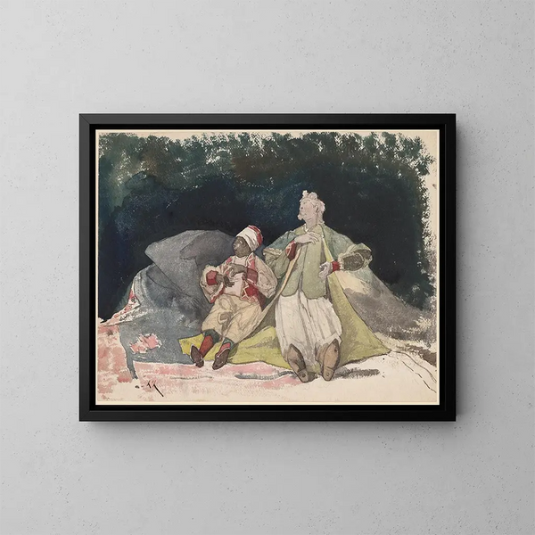 Due bambole o marionette sedute su cuscini - Henri-Joseph Harpignies — quadro incorniciato alla parete