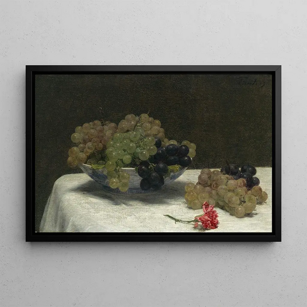 Nature morte con uva e garofano - Henri Fantin-Latour — quadro incorniciato alla parete
