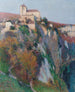 L'église Saint-Cirq-Lapopie auf der Klippe des Lot-Schleife mit blauem Himmel - Henri Martin — Ansicht des Kunstwerks