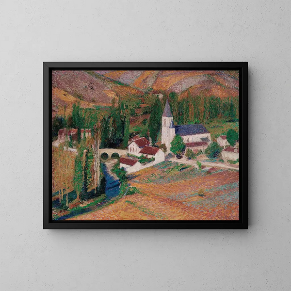 L' Kirche von Labastide-du-Vert mit Brücke und Fluss an einem Herbstabend - Henri Martin — gerahmtes Bild an der Wand
