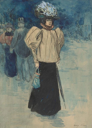 Henri Somm - Parisian Street Scene with a Fashionably Dressed Woman.webp