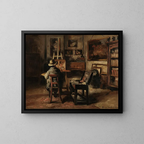 Das Atelier von Ferdinand De Braekeleer I, Vater des Malers - Henri de Braekeleer — gerahmtes Bild an der Wand