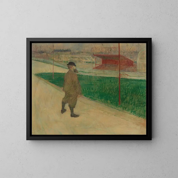 Tristan Bernard am Buffalo-Velodrom - Henri de Toulouse-Lautrec — gerahmtes Bild an der Wand
