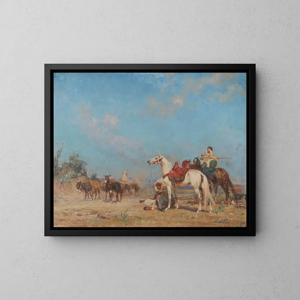 Eine Karawane in Ruhe - Henri Émilien Rousseau — gerahmtes Bild an der Wand