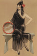 Femme avec tambourin - Henry Hutt — quadro incorniciato alla parete