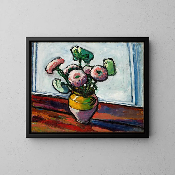 Zinnias - Henry Lyman Saen — gerahmtes Bild an der Wand