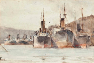 Henry Scott Tuke - Ships Moored Near King Harry Ferry On The River Fal.webp